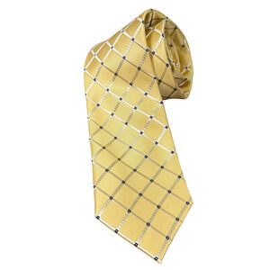 Donald J Trump Signature Collection 3.25" Yellow Satin Plaid Neck Tie Silk 60" L